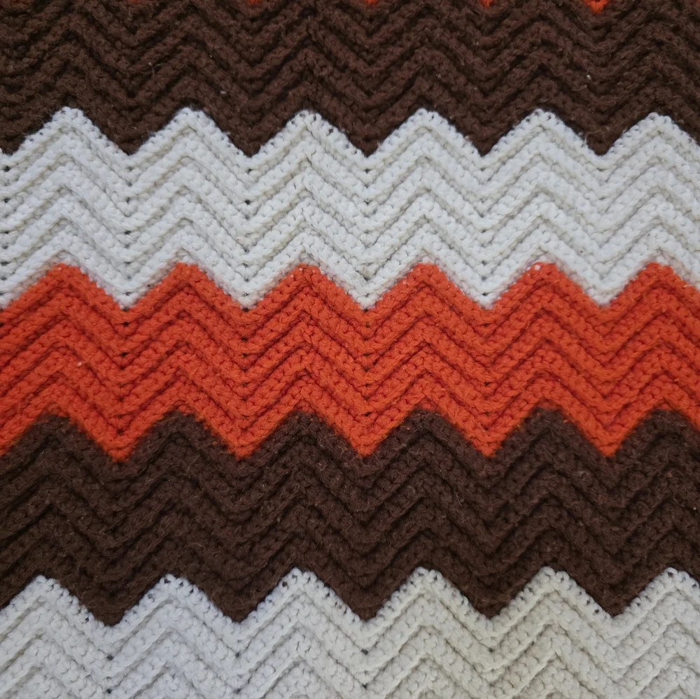 Retro 70s Chevron Throw Blanket Afghan Orange Brown Fall Autumn Colors 58